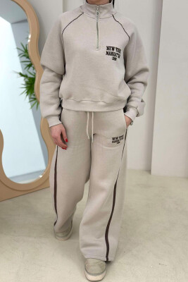 NEW YORK LOGO SWEATSHIRT+SWEATPANTS WOMEN SET BEIGE/BEZHE 