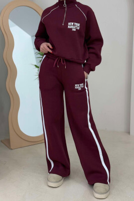 NEW YORK LOGO SWEATSHIRT+SWEATPANTS WOMEN SET BURGUNDY/VISHNJE 