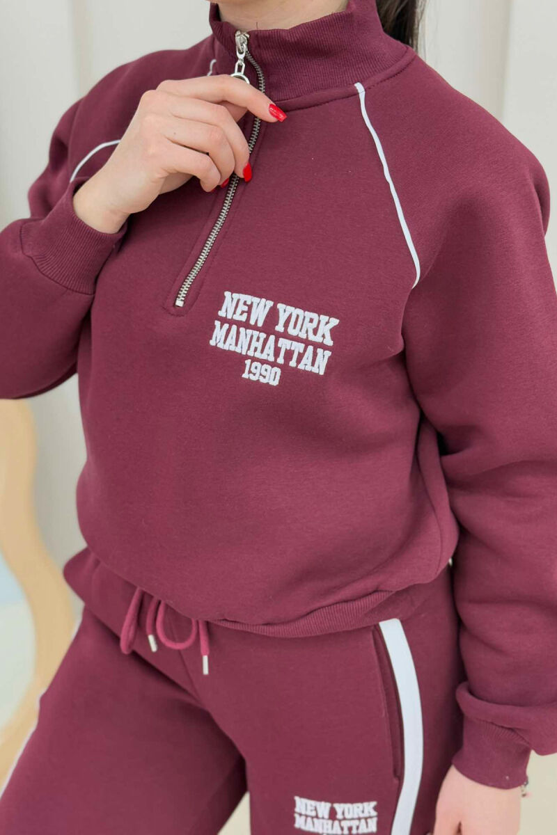 NEW YORK LOGO SWEATSHIRT+SWEATPANTS WOMEN SET BURGUNDY/VISHNJE - 3