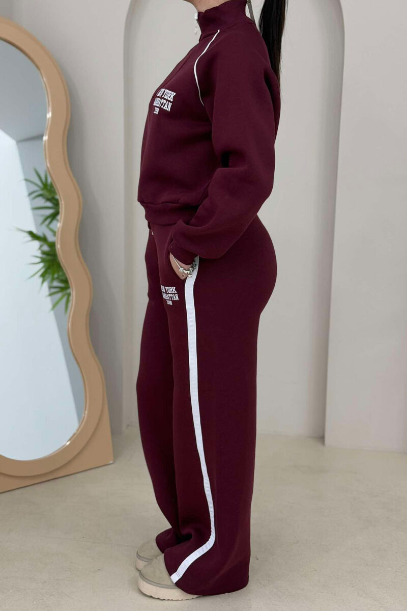 NEW YORK LOGO SWEATSHIRT+SWEATPANTS WOMEN SET BURGUNDY/VISHNJE - 4