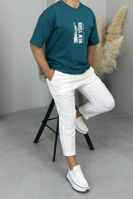 NEW YORK WRITTING BACK IMAGE MEN T-SHIRT BLUE STONE/GK 