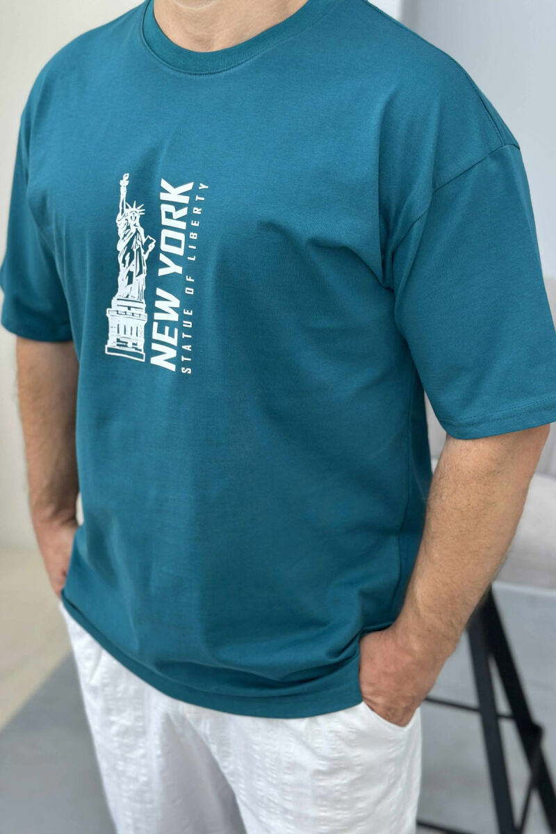 NEW YORK WRITTING BACK IMAGE MEN T-SHIRT BLUE STONE/GK - 2