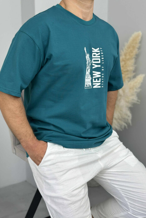 NEW YORK WRITTING BACK IMAGE MEN T-SHIRT BLUE STONE/GK - 3