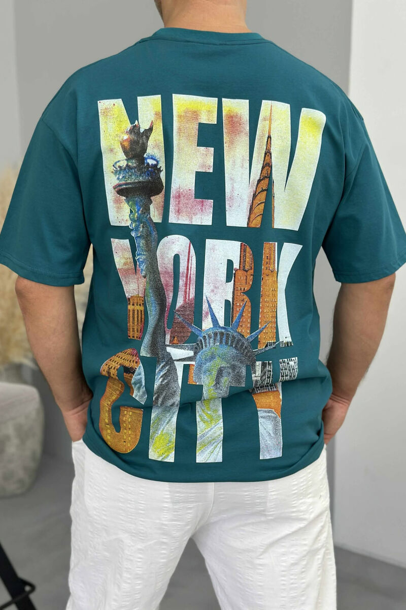NEW YORK WRITTING BACK IMAGE MEN T-SHIRT BLUE STONE/GK - 4