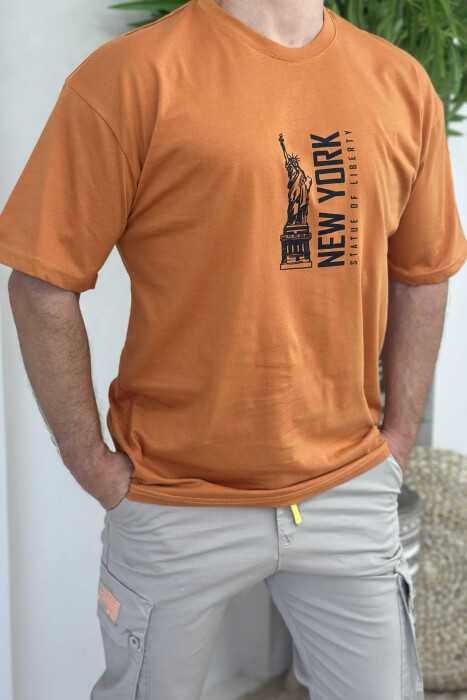 NEW YORK WRITTING BACK IMAGE MEN T-SHIRT DARK ORANGE/POE 