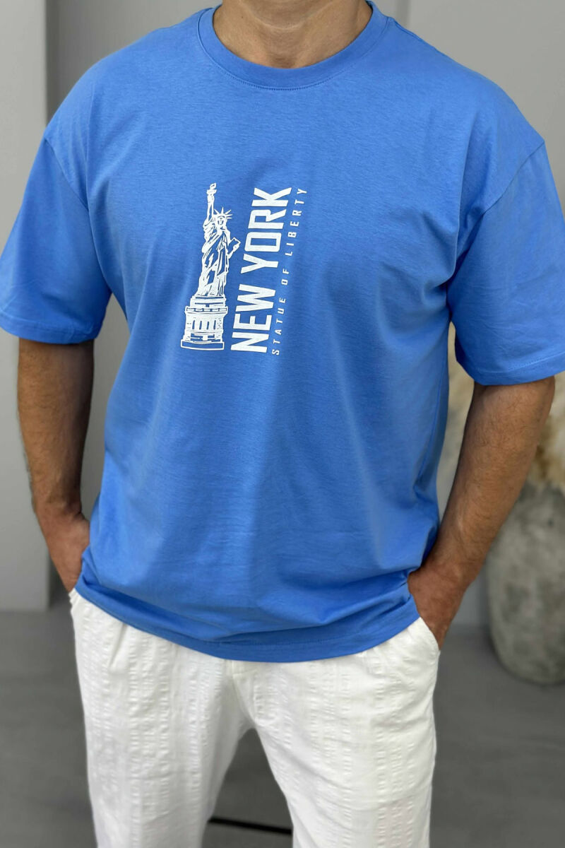 NEW YORK WRITTING BACK IMAGE MEN T-SHIRT LIGHTBLUE/BZ - 1