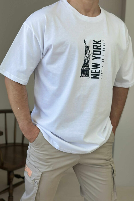NEW YORK WRITTING BACK IMAGE MEN T-SHIRT WHITE-E BARDHE 