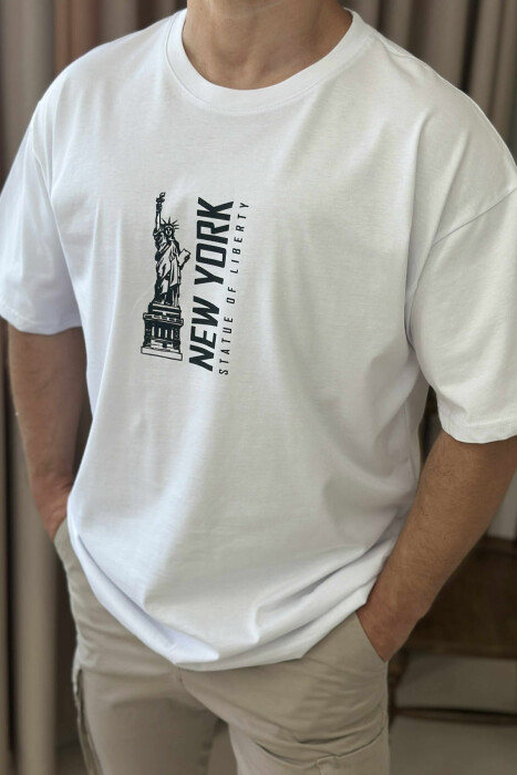 NEW YORK WRITTING BACK IMAGE MEN T-SHIRT WHITE-E BARDHE - 3