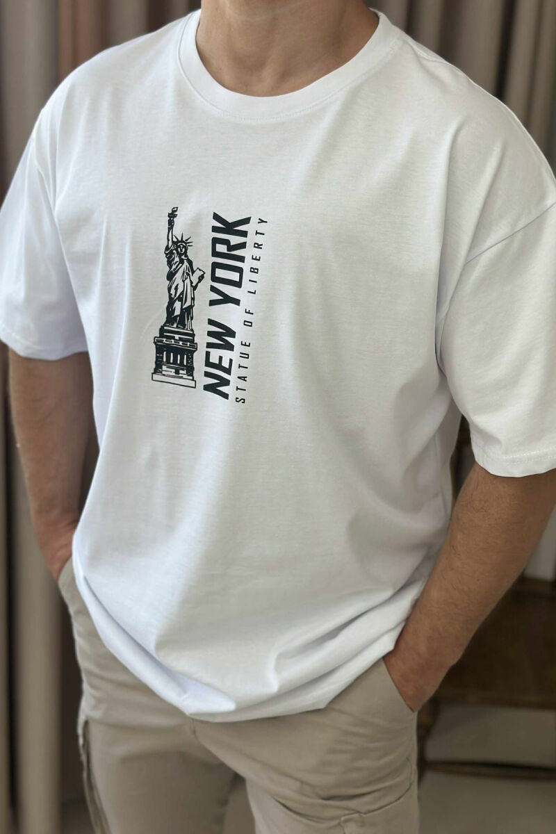 NEW YORK WRITTING BACK IMAGE MEN T-SHIRT WHITE-E BARDHE - 3