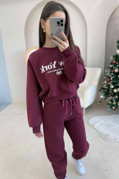 NEW YORK WRITTING FLUFFY WOMEN SET BURGUNDY/VISHNJE - 2