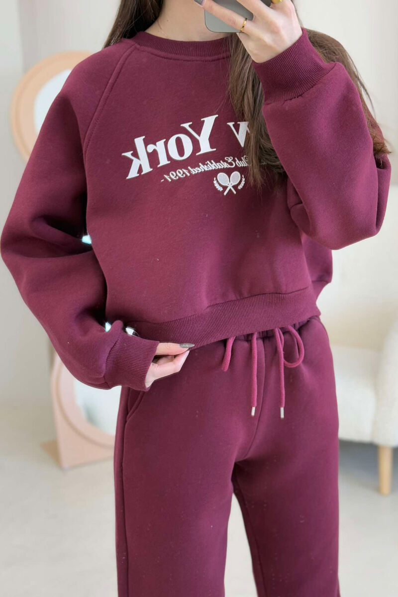 NEW YORK WRITTING FLUFFY WOMEN SET BURGUNDY/VISHNJE - 5