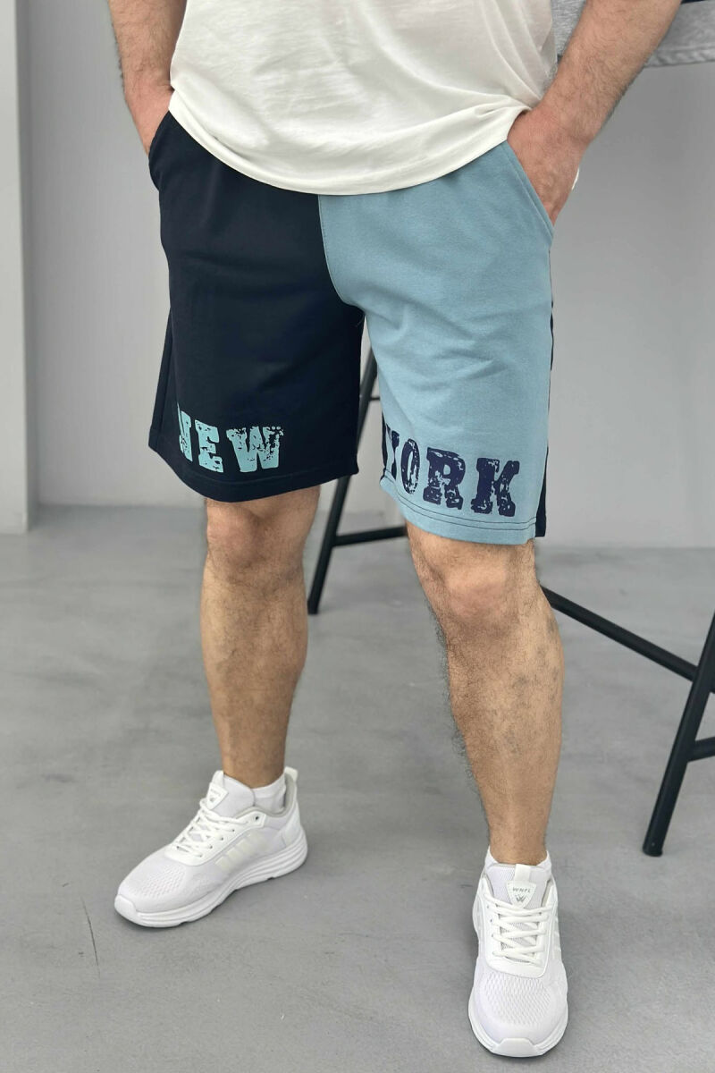 NEW YORK WRITTING MEN SHORT SWEATPANTS DARK BLUE/BEE - 1