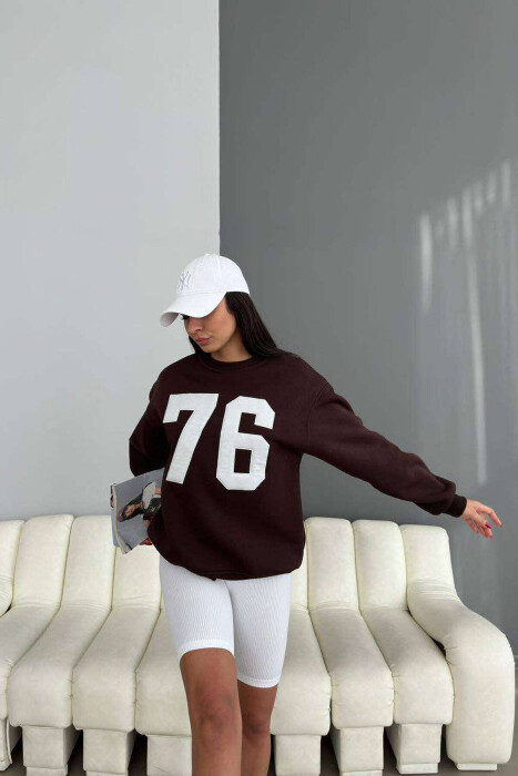 NUMBERS FLUFFY COTTON WOMAN SWEATSHIRT BROWN/KAFE 