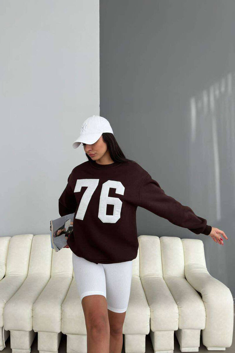 NUMBERS FLUFFY COTTON WOMAN SWEATSHIRT BROWN/KAFE - 1