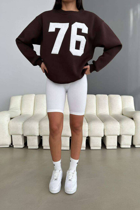 NUMBERS FLUFFY COTTON WOMAN SWEATSHIRT BROWN/KAFE - 2