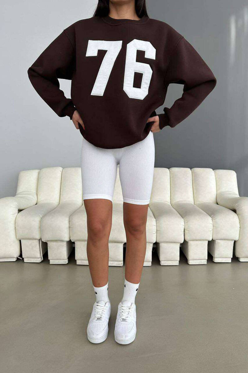 NUMBERS FLUFFY COTTON WOMAN SWEATSHIRT BROWN/KAFE - 2