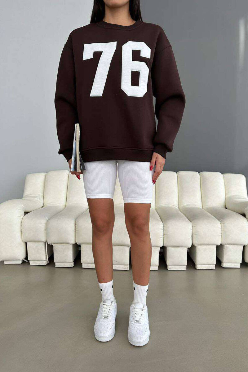 NUMBERS FLUFFY COTTON WOMAN SWEATSHIRT BROWN/KAFE - 3
