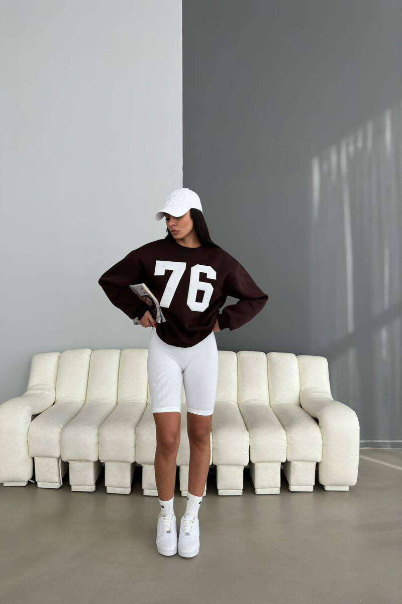 NUMBERS FLUFFY COTTON WOMAN SWEATSHIRT BROWN/KAFE - 4