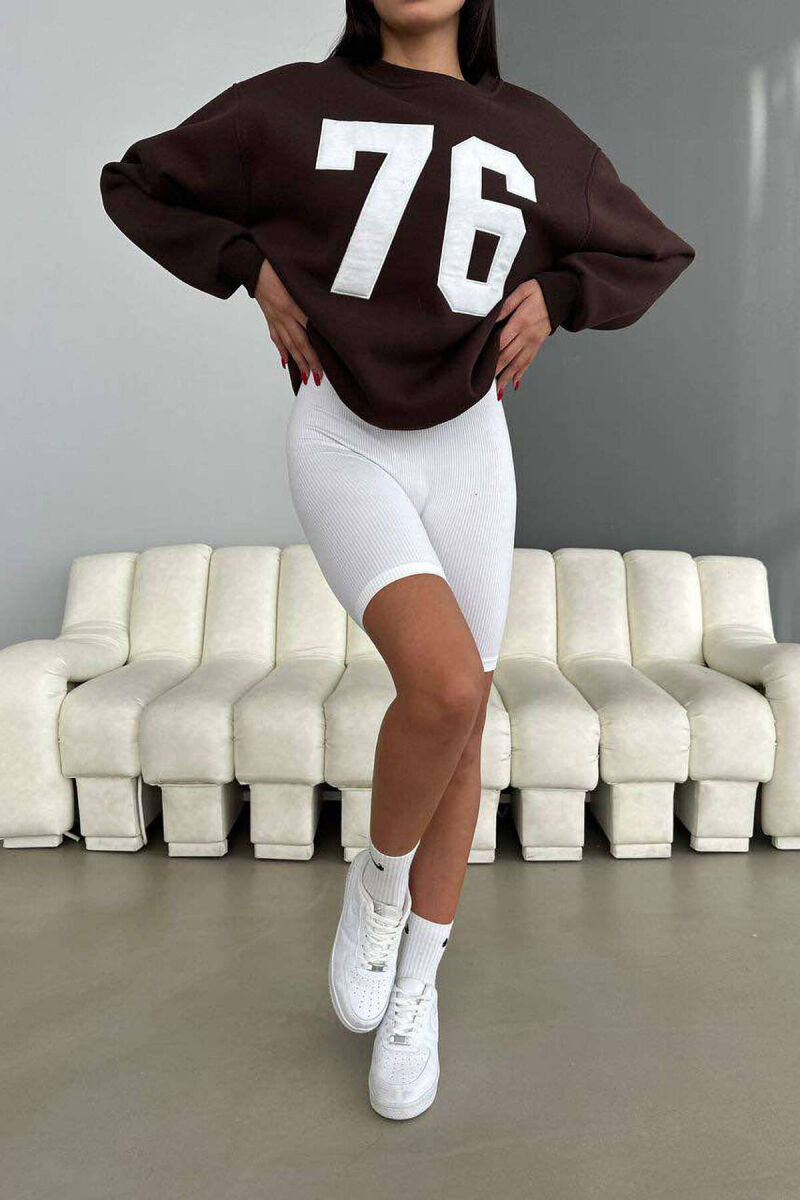 NUMBERS FLUFFY COTTON WOMAN SWEATSHIRT BROWN/KAFE - 5