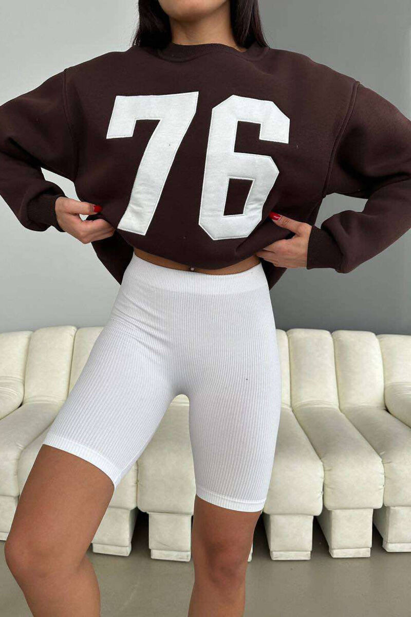 NUMBERS FLUFFY COTTON WOMAN SWEATSHIRT BROWN/KAFE - 6
