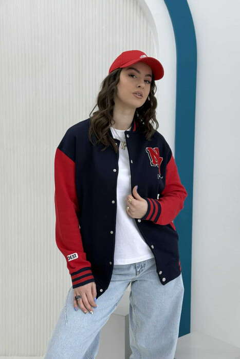 NY LOGO FLUFFY BOMBER WOMEN JACKET DARK BLUE/BEE 