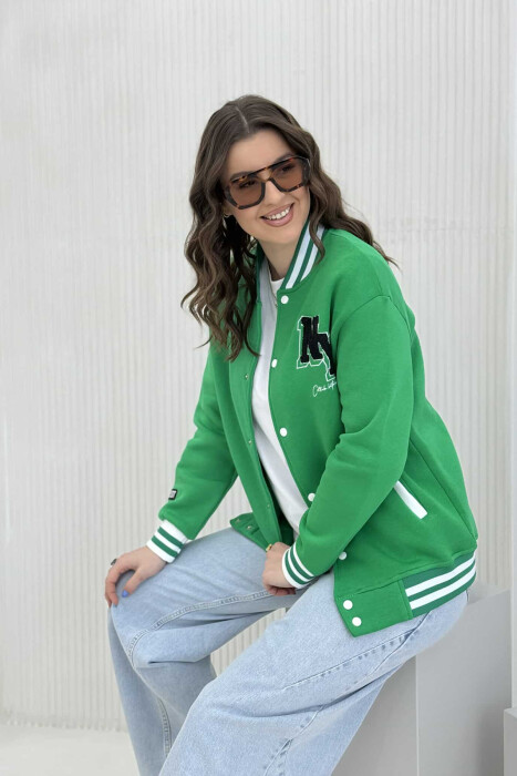 NY LOGO FLUFFY BOMBER WOMEN JACKET GREEN/JESHILE 