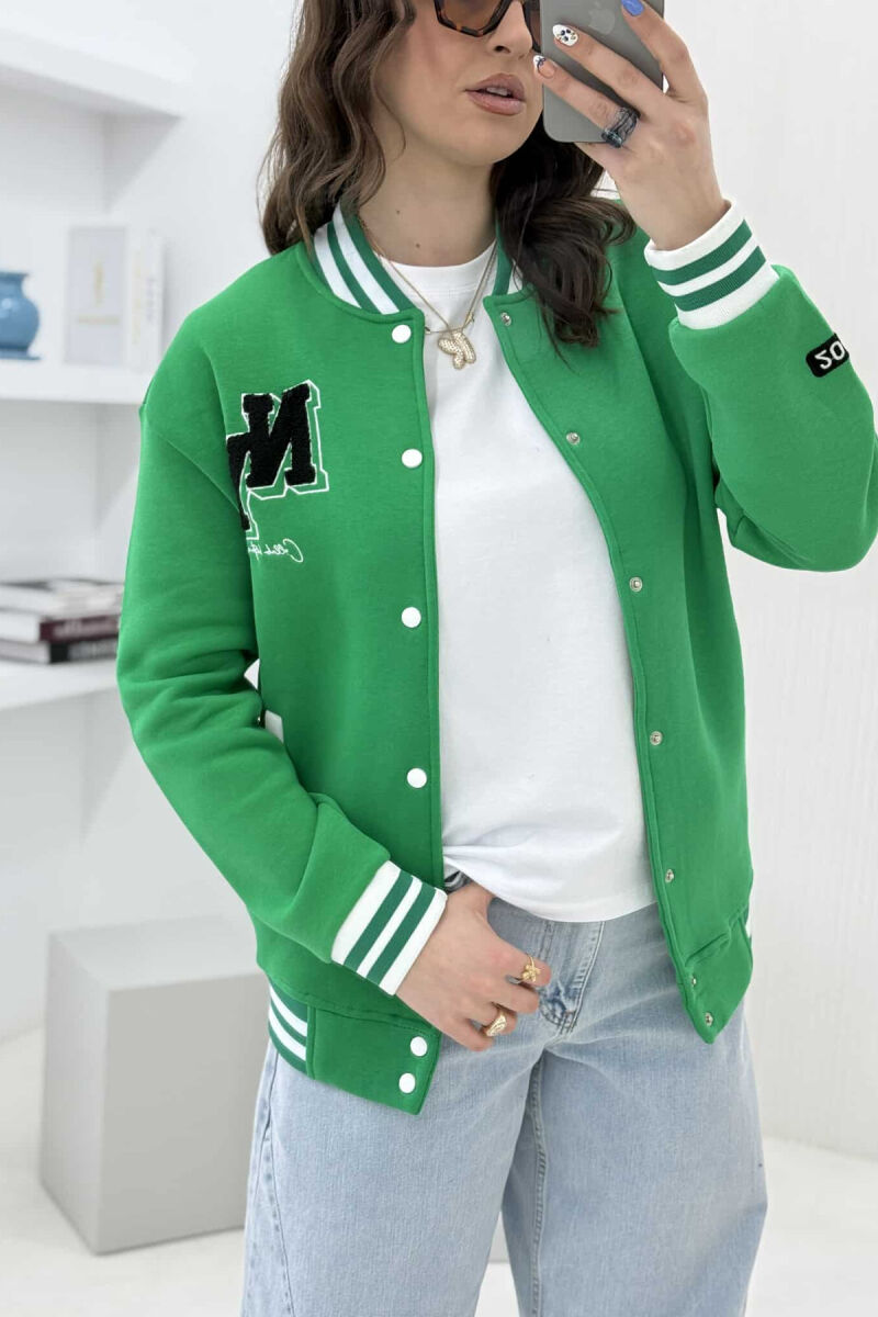 NY LOGO FLUFFY BOMBER WOMEN JACKET GREEN/JESHILE - 2