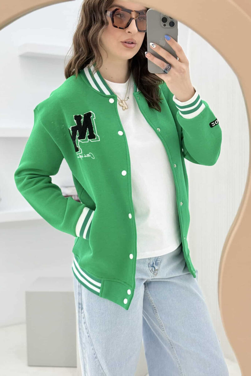 NY LOGO FLUFFY BOMBER WOMEN JACKET GREEN/JESHILE - 3