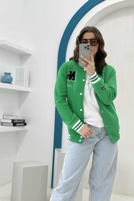 NY LOGO FLUFFY BOMBER WOMEN JACKET GREEN/JESHILE - 5