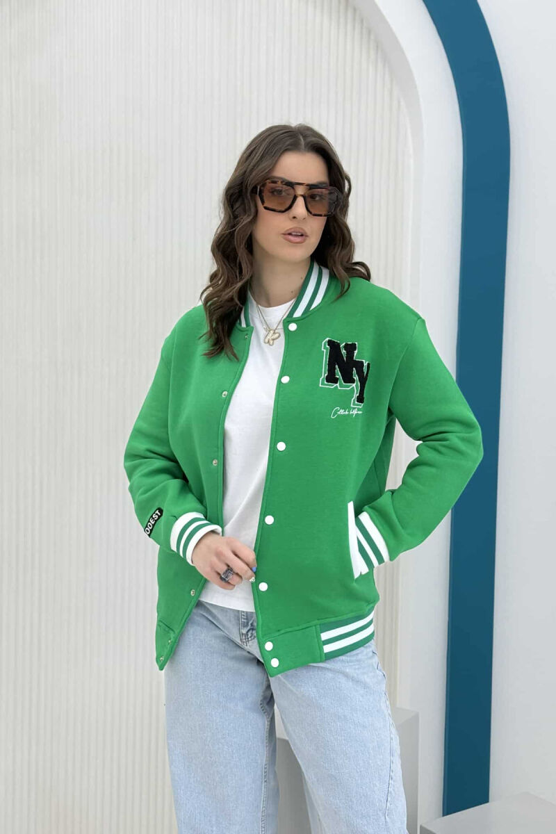 NY LOGO FLUFFY BOMBER WOMEN JACKET GREEN/JESHILE - 6