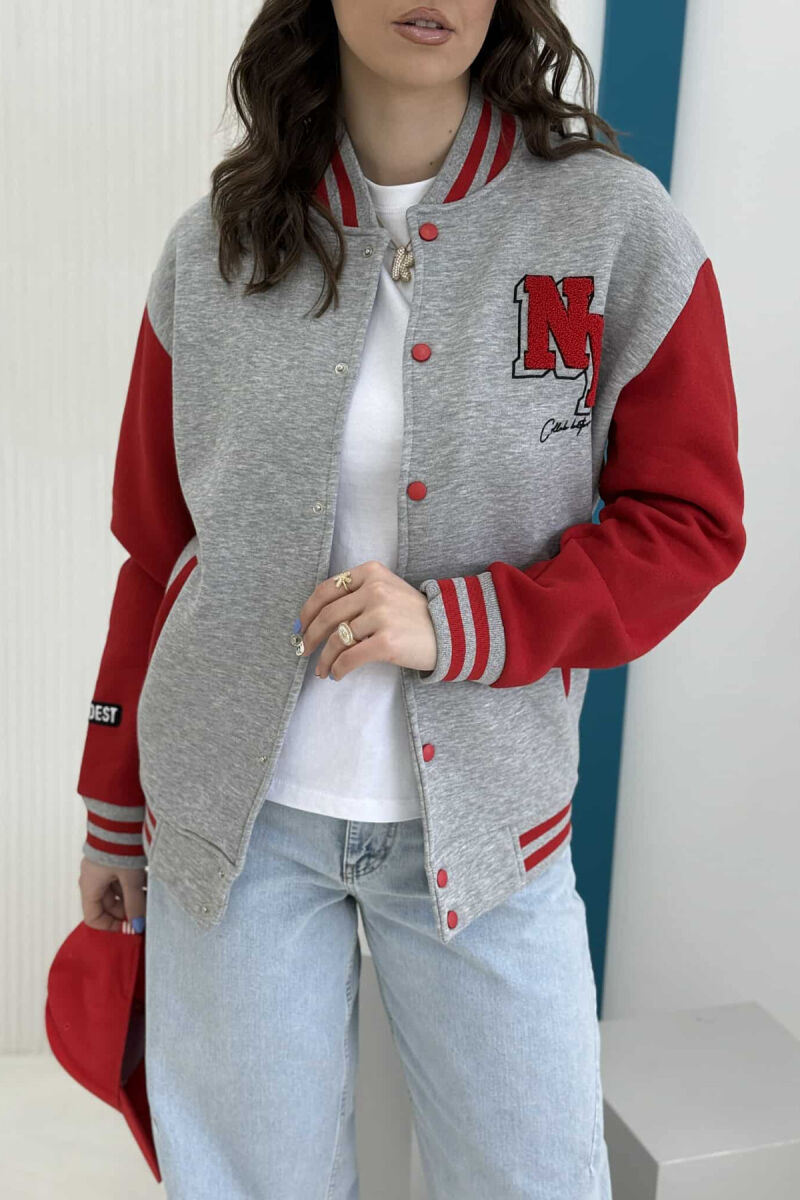 NY LOGO FLUFFY BOMBER WOMEN JACKET GREY/GRI - 3