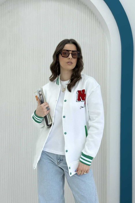 NY LOGO FLUFFY BOMBER WOMEN JACKET WHITE-E BARDHE - 1