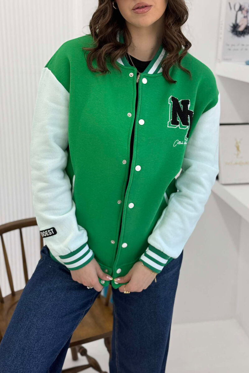 NY LOGO FLUFFY BOMBER WOMEN JACKET WHITE/GREEN-BAJE - 4