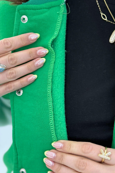 NY LOGO FLUFFY BOMBER WOMEN JACKET WHITE/GREEN-BAJE - 5