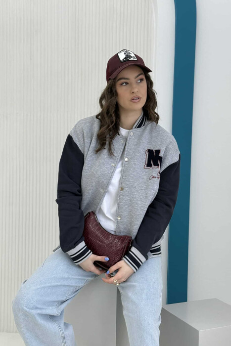 NY LOGO SIMPLE FLUFFY BOMBER WOMEN JACKET GREY/GRI 