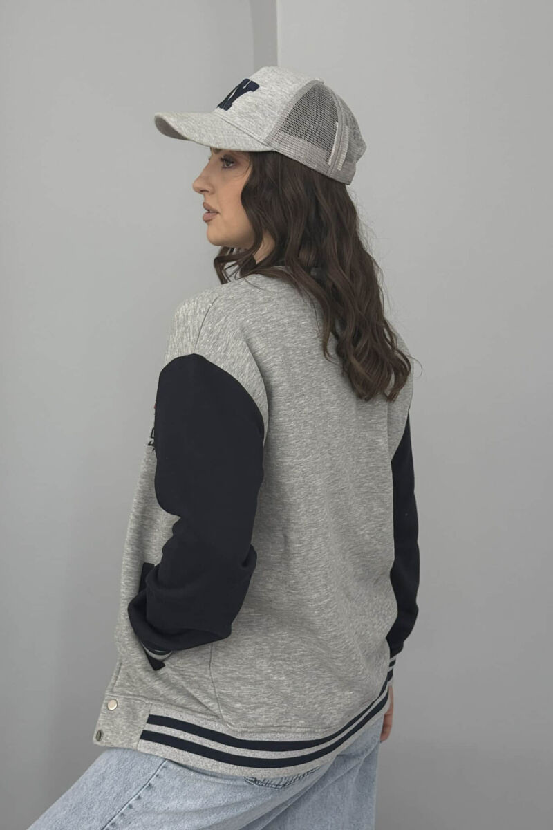 NY LOGO WRITTINGS FLUFFY BOMBER WOMEN JACKET GREY-DARK BLUE/GRBEE - 3