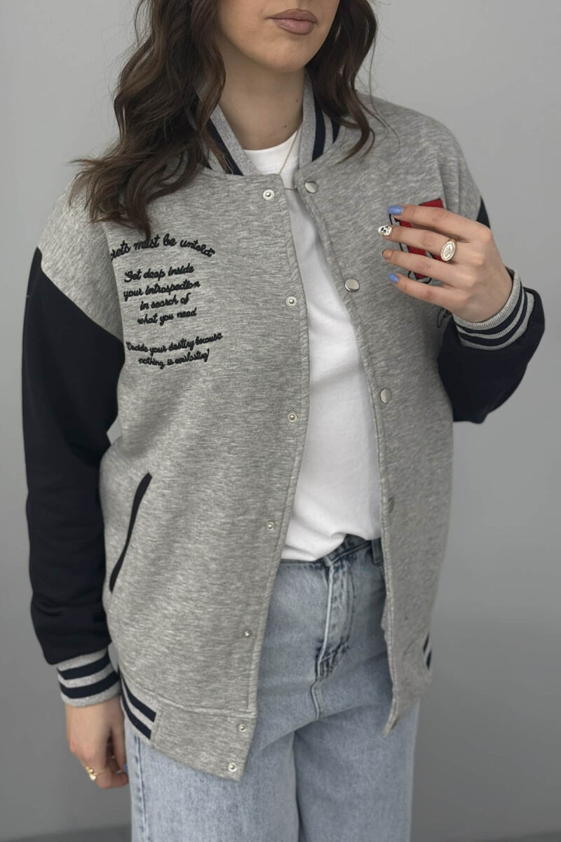 NY LOGO WRITTINGS FLUFFY BOMBER WOMEN JACKET GREY-DARK BLUE/GRBEE - 4