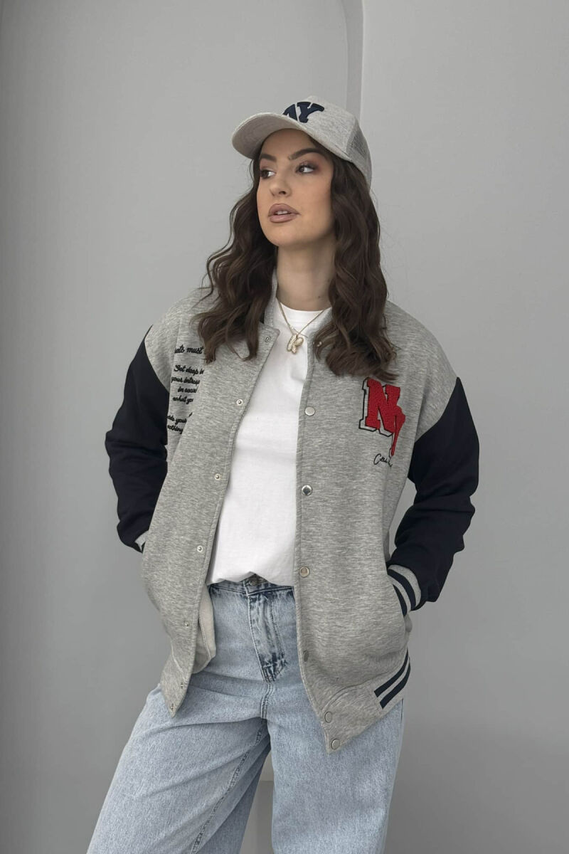 NY LOGO WRITTINGS FLUFFY BOMBER WOMEN JACKET GREY-DARK BLUE/GRBEE - 6
