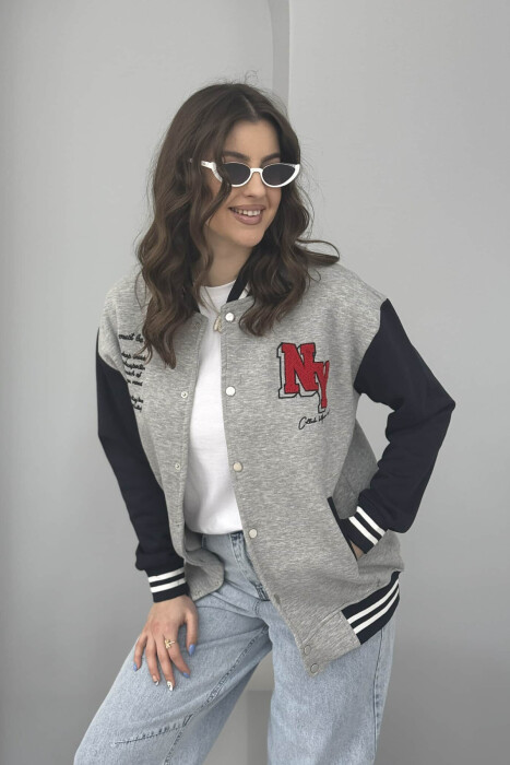 NY LOGO WRITTINGS FLUFFY BOMBER WOMEN JACKET GREY/GRI 