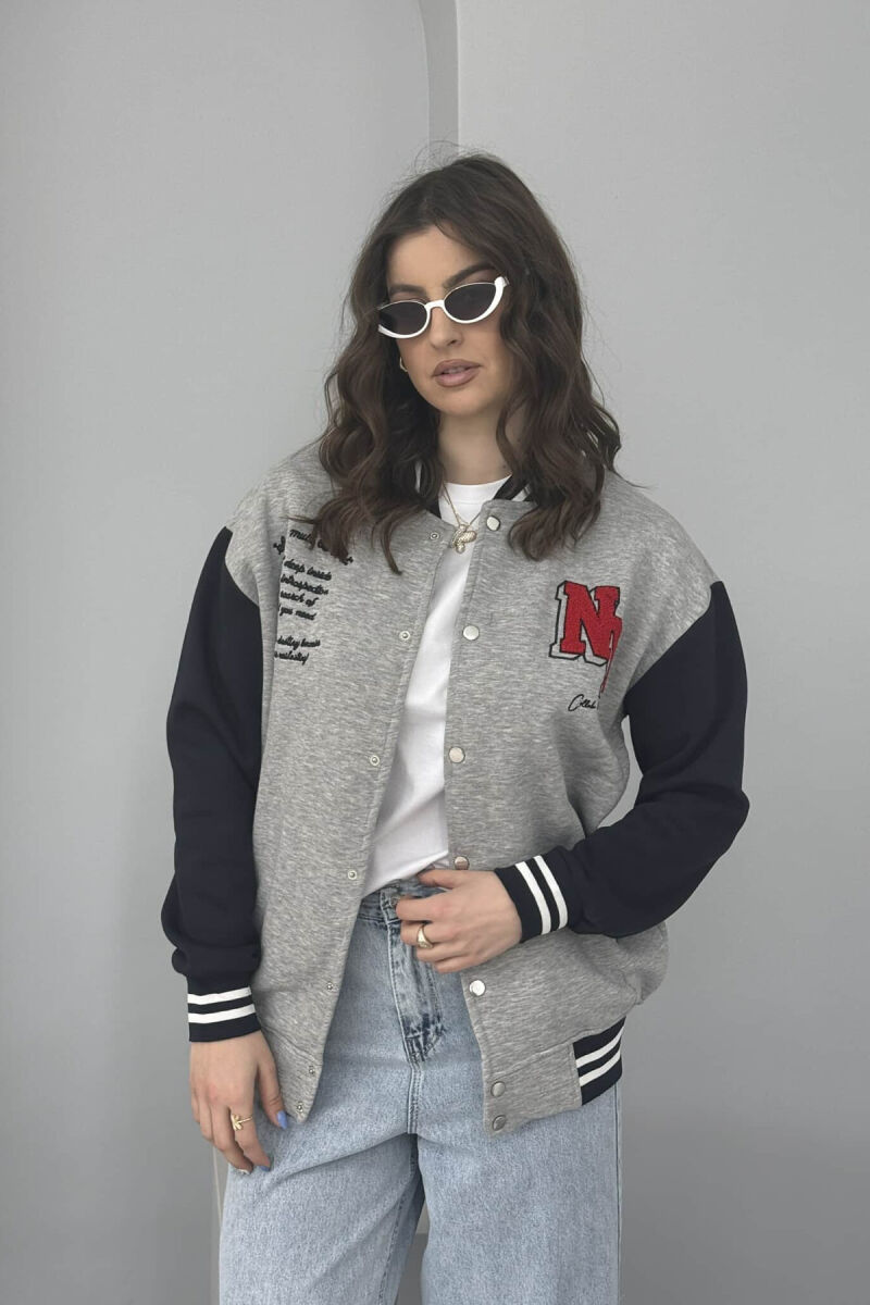NY LOGO WRITTINGS FLUFFY BOMBER WOMEN JACKET GREY/GRI - 2