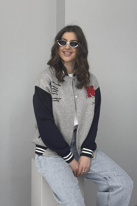 NY LOGO WRITTINGS FLUFFY BOMBER WOMEN JACKET GREY/GRI - 3