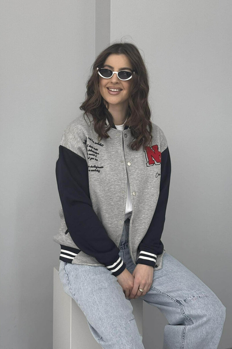 NY LOGO WRITTINGS FLUFFY BOMBER WOMEN JACKET GREY/GRI - 3
