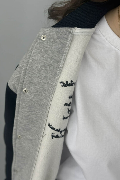 NY LOGO WRITTINGS FLUFFY BOMBER WOMEN JACKET GREY/GRI - 4