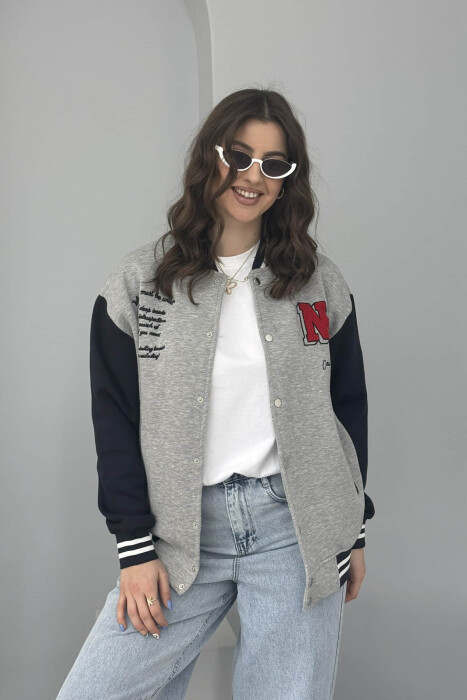 NY LOGO WRITTINGS FLUFFY BOMBER WOMEN JACKET GREY/GRI - 5