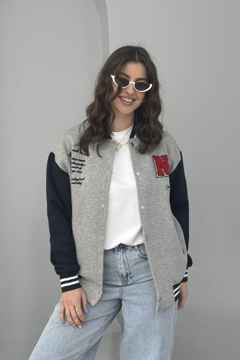 NY LOGO WRITTINGS FLUFFY BOMBER WOMEN JACKET GREY/GRI - 5