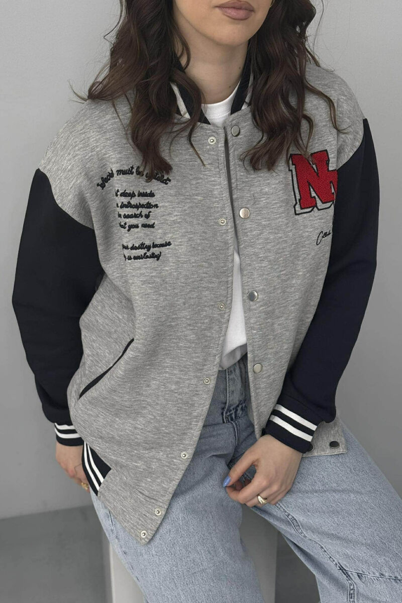 NY LOGO WRITTINGS FLUFFY BOMBER WOMEN JACKET GREY/GRI - 6