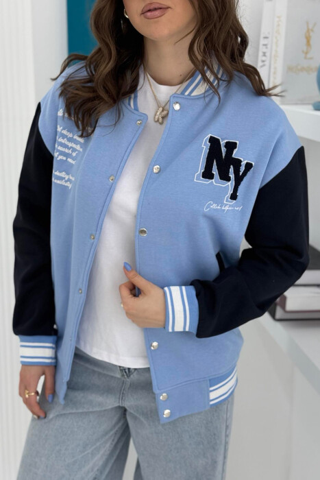 NY LOGO WRITTINGS FLUFFY BOMBER WOMEN JACKET LIGHTBLUE/BZ - 2