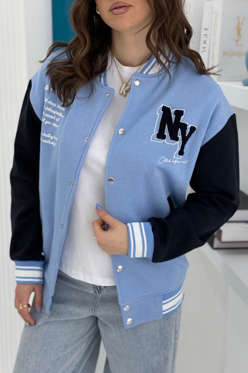 NY LOGO WRITTINGS FLUFFY BOMBER WOMEN JACKET LIGHTBLUE/BZ - 2