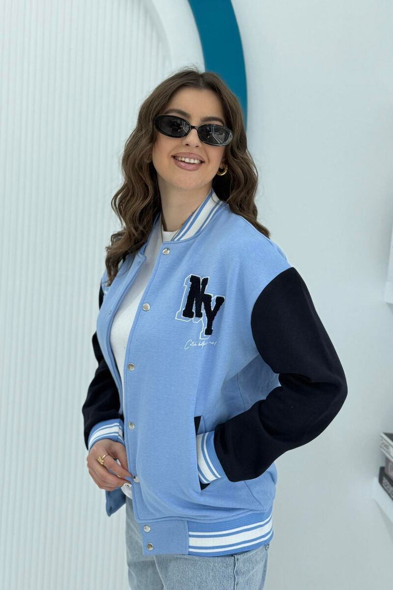 NY LOGO WRITTINGS FLUFFY BOMBER WOMEN JACKET LIGHTBLUE/BZ - 3