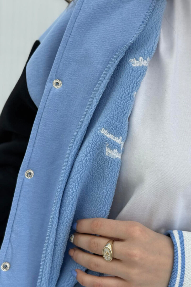 NY LOGO WRITTINGS FLUFFY BOMBER WOMEN JACKET LIGHTBLUE/BZ - 4